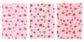 Japanese Cute Pink Flower And Strawberry Abstract Vector Background Collection