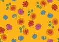 Japanese Cute Sunflower Vector Seamless Pattern