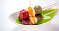 Japanese Dango dessert with 3 different color