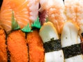 Japanese delicious sushi in lunch box set. Royalty Free Stock Photo