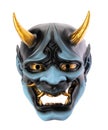 japanese demon mask with golden horns on white background with clipping path Royalty Free Stock Photo