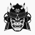 Japanese Demon Oni Mask Design. Black masked samurai.