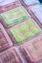Japanese dessert colourful mochi in a clear packging containers