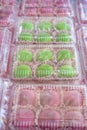 Japanese dessert colourful mochi in a clear packging containers