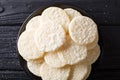 Japanese dessert rice cakes with sugar close-up on a plate. horizontal top view Royalty Free Stock Photo