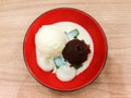 Vanilla icecream green tea jelly with red bean paste and soy mil Royalty Free Stock Photo