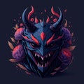 Japanese devil mask with flower vector art free download