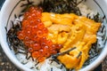 Japanese dish of salmon roe and urchin eggs