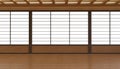 Japanese display Room front view and wooden flooring minimal Space on light White background