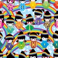 Japanese doll girl Harajuku rainbow seamless pattern