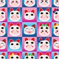 Japanese doll Maneki Neko head seamless pattern Royalty Free Stock Photo