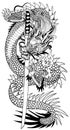 A Japanese dragon with a katana sword. Black and white