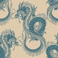 Japanese dragon. Seamless pattern. Mythological animal or Asian reptile Poster or banner. Symbol for tattoo or label