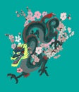 Japanese Dragon tattoo with cherry flower and peach flower tattoo