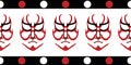 Japanese drama Kabuki face vector border. Banner of red and black theatre masks on white backdrop with dotted edging