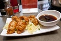 Japanese dumpling plate with soy sauce