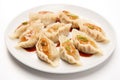 Japanese Dumplings - Gyoza with Soy Sauce on white plate Royalty Free Stock Photo