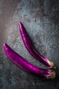 Japanese Eggplants, fresh aubergines on dark background Royalty Free Stock Photo