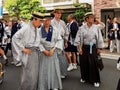 Japanese elderly wearing traditional clothing during the Sanja Matsuri festival in Asakusa, Tokyo, Japan