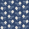 Japanese Embrodery Flower Motif Vector Seamless Pattern