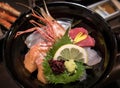 A Japanese exquisite dish Kaisendon, sashimi on rice. Royalty Free Stock Photo