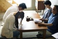 Japanese family greeting bowing with senior