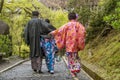 Japanese family walking in Kyoto Kiyomizu dera Temple park, Japan