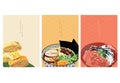Japanese famous food menu illustration. Premium Scottish salmon.,Traditional TOKYO RAMEN Noodle Shoyu