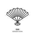 Japanese fan line icon. Folding oriental fan vector sign. Editable stroke