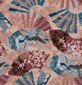 Japanese fan pattern with a picture of chrysanthemums and cranes