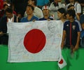 Japanese fans support Kei Nishikori of Japan during men`s singles tennis medal ceremony of the Rio 2016 Olympic Games