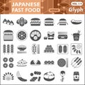 Japanese fast food line icon set, asian cuisine symbols collection or sketches. Oriental dishes glyph linear style signs Royalty Free Stock Photo