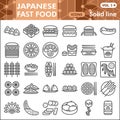 Japanese fast food line icon set, asian cuisine symbols collection or sketches. Oriental dishes solid line linear style Royalty Free Stock Photo