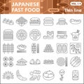 Japanese fast food line icon set, asian cuisine symbols collection or sketches. Oriental dishes thin line linear style Royalty Free Stock Photo