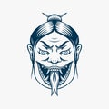 Japanese female geisha with snake tongue. Screaming Scary woman. Chinese Mythological or Asian symbol for tattoo or