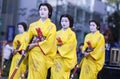 Japanese female warrior in yellow kimonos Royalty Free Stock Photo