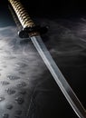 Japanese fighting sword on a black