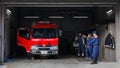 Japanese fire brigade in a fire station