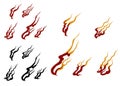 Paper cut Red tribal Japanese fire tattoo. Hand drawn red fire vector set. Royalty Free Stock Photo