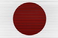 japanese flag, red painted round, circle on white tin iron corrugated wall from a metal profile of a metal sheet. Texture, Royalty Free Stock Photo