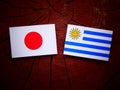 Japanese flag with Uruguaian flag on a tree stump isolated Royalty Free Stock Photo