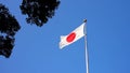 Japanese flag waving in wind with blue sky. Japan banner blowing, soft silk Royalty Free Stock Photo