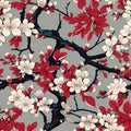 japanese floral seamless pattern with cherry blossom in bight color Royalty Free Stock Photo