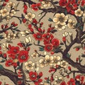 japanese floral seamless pattern with cherry blossom in bight color Royalty Free Stock Photo