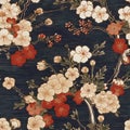 japanese floral seamless pattern with cherry blossom in bight color Royalty Free Stock Photo