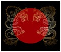 Japanese red dragon tattoo.Dragon on red background for Chinese New Year.Gold Chinese Dragon vector. Royalty Free Stock Photo