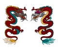 Japanese red dragon tattoo.Dragon on red background for Chinese New Year.Gold Chinese Dragon vector. Royalty Free Stock Photo