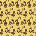 Japanese Flower Leaf Branch Vector Seamless Pattern