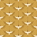 Japanese Flying Crane Bird Vector Seamless Pattern