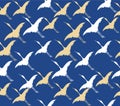 Japanese Flying Crane Bird Vector Seamless Pattern
